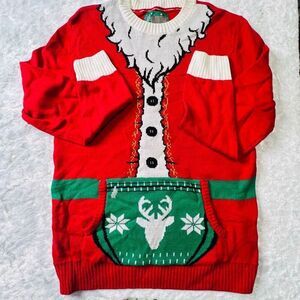 Ugly Christmas Sweater Womens Red White Santa Suit Knit Holiday Sweater XL NWOT